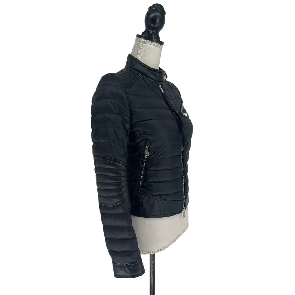 Moncler Citrouille Leather & Down‎ Moto Jacket Size 00 (US XXS)